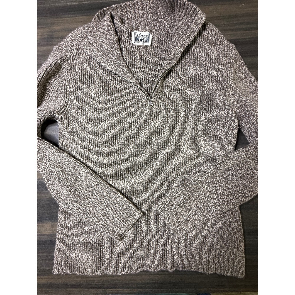 Converse One Star Knit‎ Quarter Zip Pullover Sweater Brown Heathered Medium
